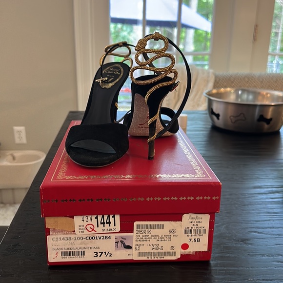 Rene Caovilla Shoes - Snake (gold) detailed black heels by Caovilla